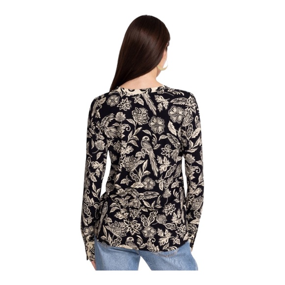 JOHNNY WAS Women's Noah Henley Floral Black & White Stretch Top size Small - Picture 4 of 8